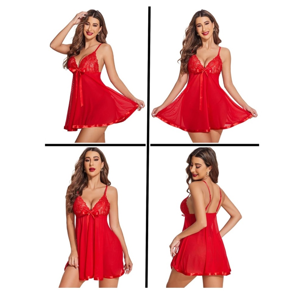 NWT Lingerie Set Red Lace Babydoll Size XL